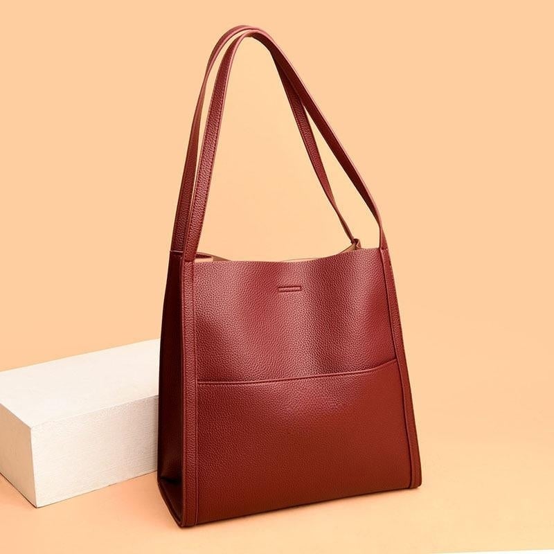 ⏰Solid color simple genuine leather shoulder bag