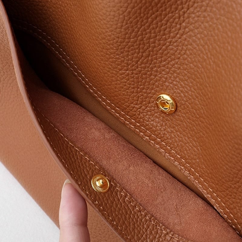 ⏰Solid color simple genuine leather shoulder bag